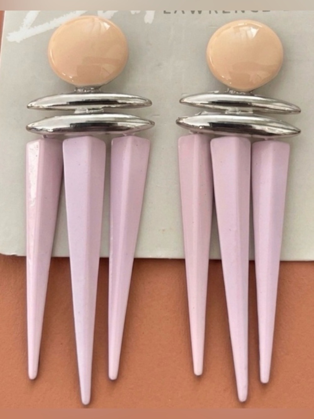 Vintage L Bott Lawrence Bott Pierced Earrings Pink Cream Silver 1985 Modernist